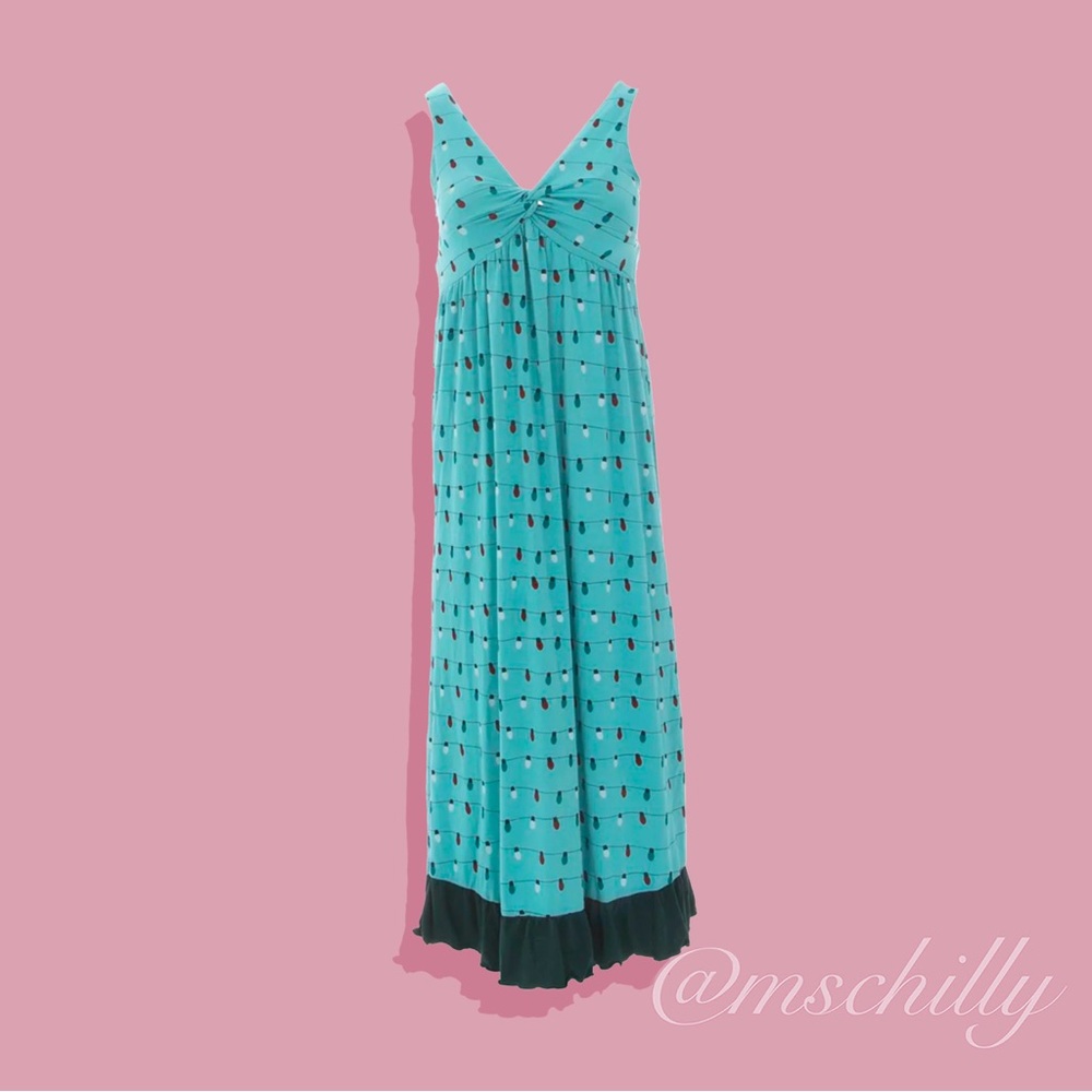 Kickee Pants Simple Twist Pajamas Dress Night Gown Blue Glacier Holiday Lights M - Picture 1 of 7